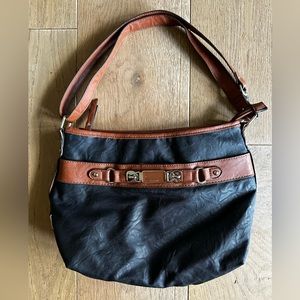 Rosetti black & brown faux leather 14x10x2 purse, convertible strap to crossbody